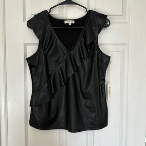 Ladies black faux leather ruffle tank size small NWT